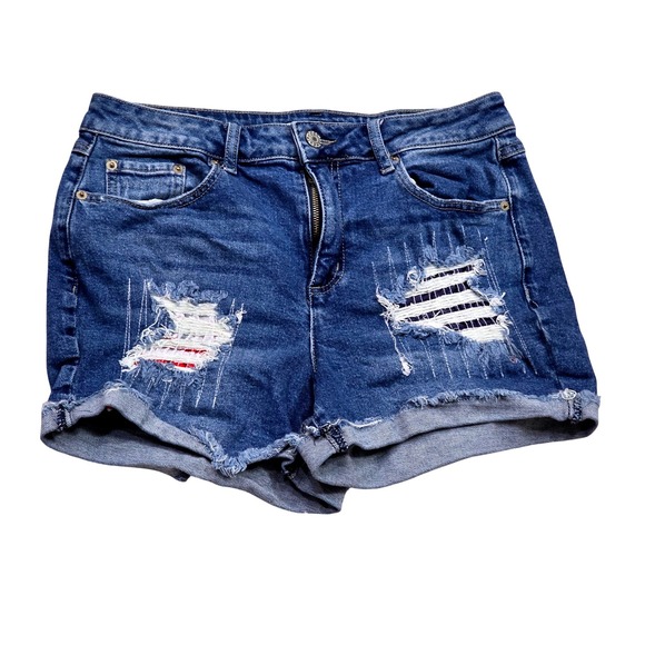 Est. 1946 Denim Pants - Est 1946 Denim Blue Distressed High Rise Jean Shorts Womens Size 10 Striped Rips